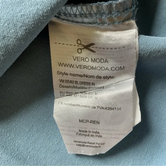 Vero Moda Blue Fit & Flare Sleeveless Tie Waist Midi Dress Office Career M - Picture 9 of 10